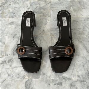 LOFT Brown Leather Slide Sandals